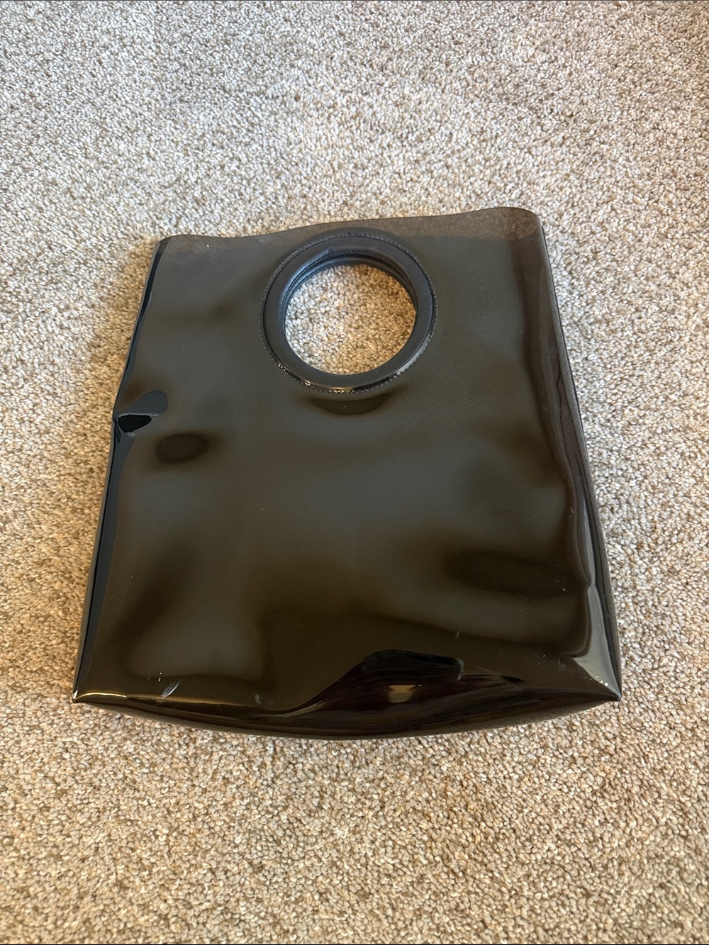 Black Patent Vinyl Circle-Handle Tote